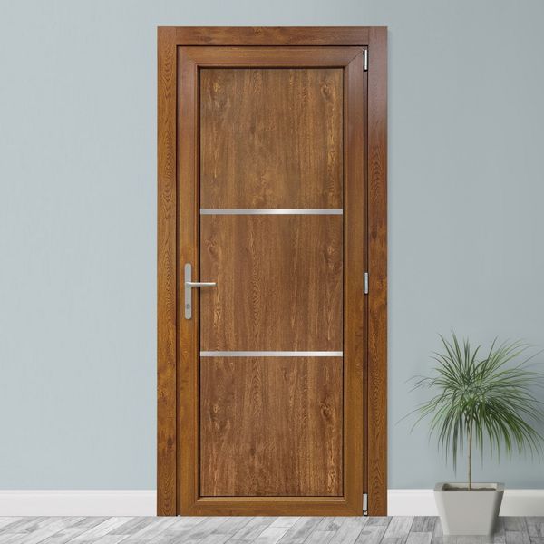 Двери межкомнатные пластиковые INOX 13 золотой дуб М305 фото
