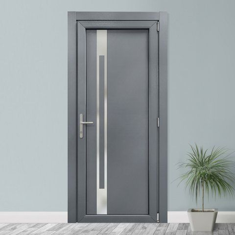 Двери межкомнатные пластиковые INOX GL02 базальт М230 фото