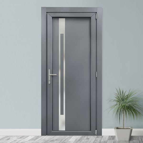 Двери межкомнатные пластиковые INOX GL02 базальт М230 фото