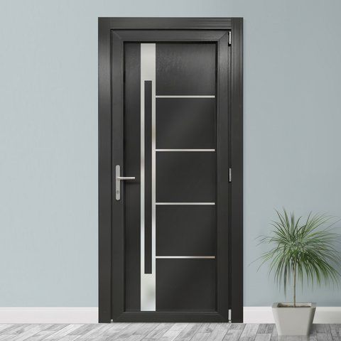 Двери межкомнатные пластиковые INOX GL04 антрацит М282 фото