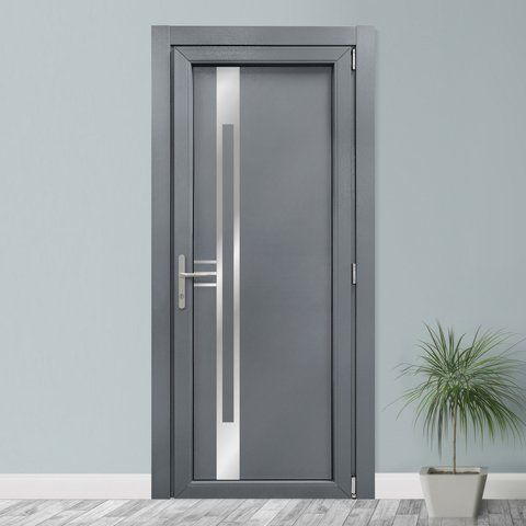 Двери межкомнатные пластиковые INOX GL06 базальт М234 фото