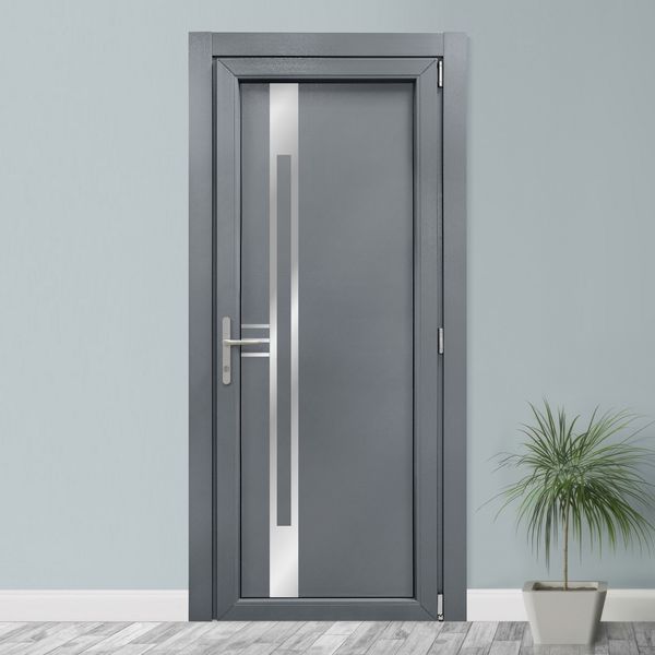 Двери межкомнатные пластиковые INOX GL06 базальт М234 фото