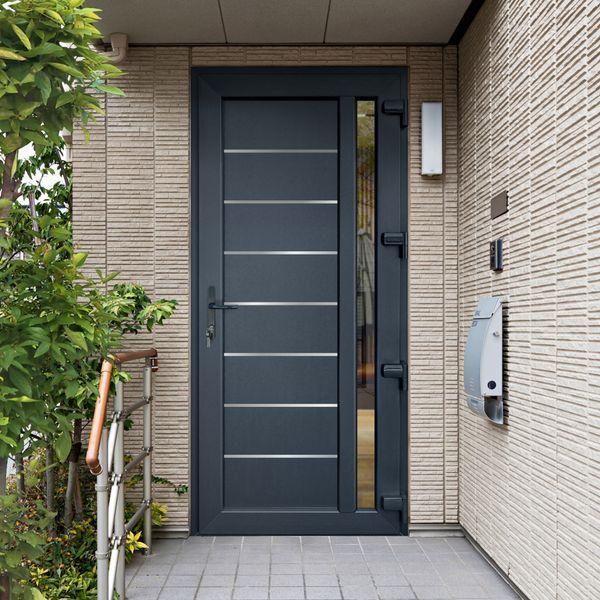Двері вхідні вуличні металопластикові INOX 02+скло антрацит V116 фото